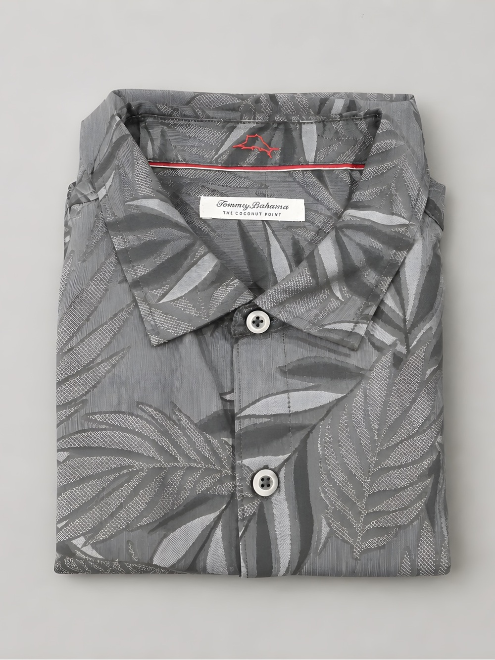 Tommy Bahama Gray Leaf-Print Short Sleeve Button-Down Shirt The Coconut Point